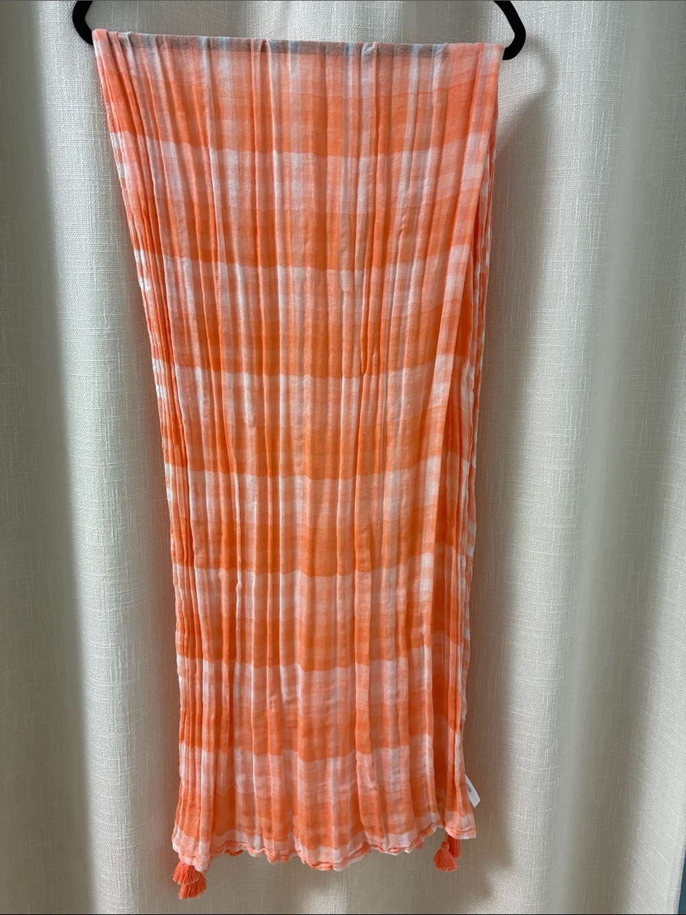 Talbots Orange and White Pleated Scarf with Tassels